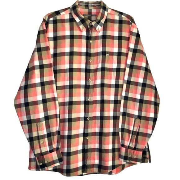 Southern Tide Checked Long Sleeve Button Down in Coral/Navy/Tan White Men’s L - Picture 2 of 8